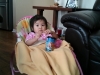 Watching TV and enjoying a smoothie